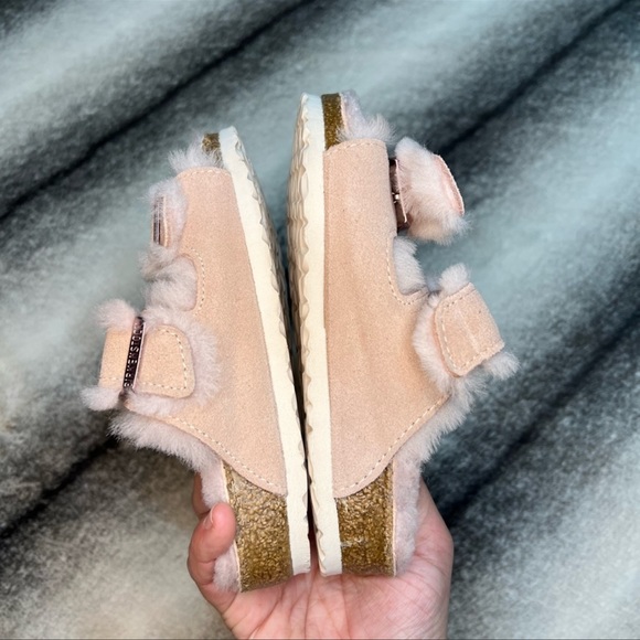 Birkenstock Arizona Fur Shearling Suede Light Rose Pink Sandals - Picture 5 of 7